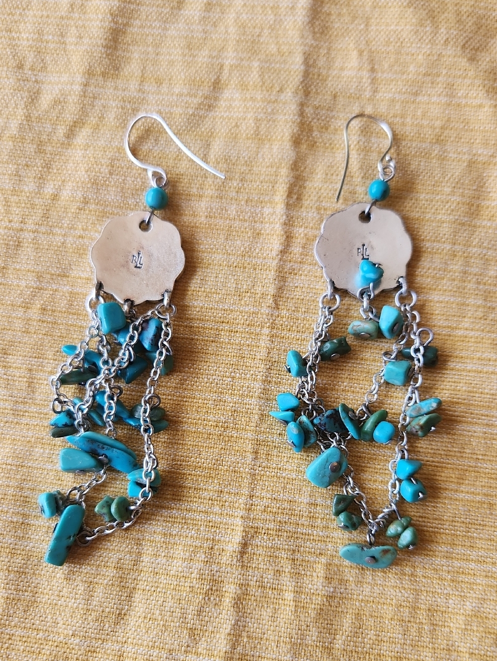 Lauren Ralph Lauren Turquoise Concho Medallion Dangle Earrings Southwestern Chip - Picture 2 of 6